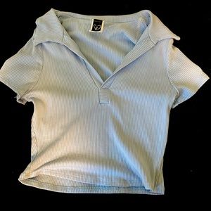 Blue V neck + collar crop top